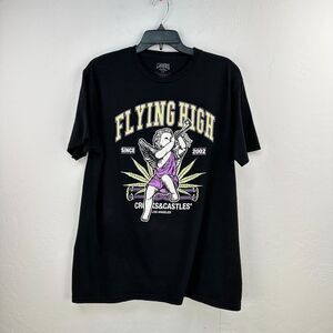 Crooks & Castles Tshirt Mens L Black Green Cotton Flying‎ High Short Sleeve Tee